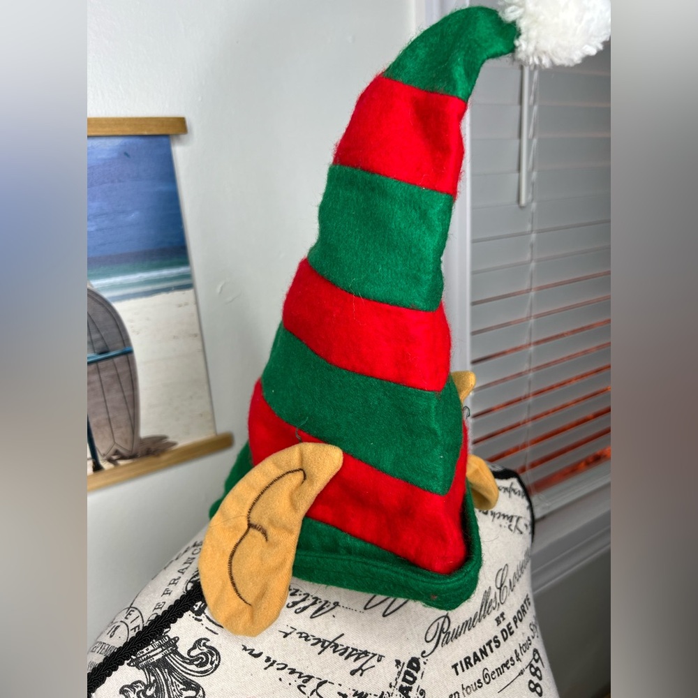 Vintage 1990s Merrybrite Green Red Striped Felt Elf Hat